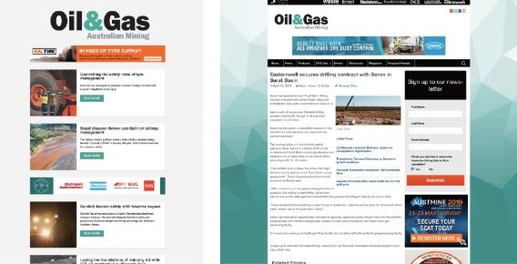 A screen shot of the Oil & Gas e-newsletter and website.